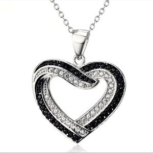 Silver and Black Heart Necklace with Gemstone Accents